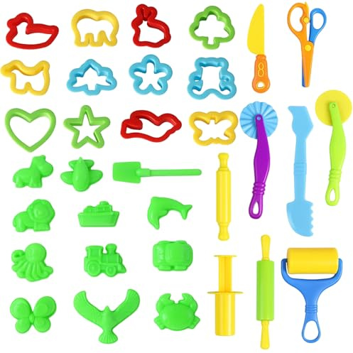 JcvPot 33 Knetzubehör Ab 2 Jahre, Stück Knete Zubehör, Knetmasse Und Knetzubehör Für Kinder, Ideal Für Kreatives Spielen, Lernen Und Entwickeln Von Feinmotorik, Aus Hochwertigem PP-Material