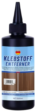 Klebstoffentferner Etikettenlöser Extra Stark, Entfernt schnell Klebereste auf Edelstahl, Glas, Fliesen & weiteren Oberflächen, mit Bürstenkappe & Schaber, Aufkleber & Etiketten Rückstandsfrei (500ml)
