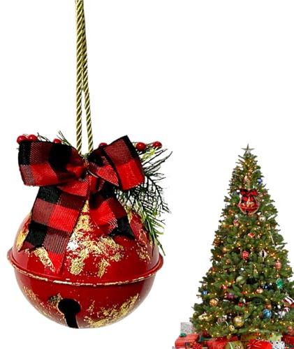 Huayeex Décorations De Noël avec Grelots Géants Sonores,Décorations de Noël avec Nœud - Ornements en Métal à Clochette pour Le Jardin,pour La Décoration des Fêtes d'hiver en Extérieur pour Porche