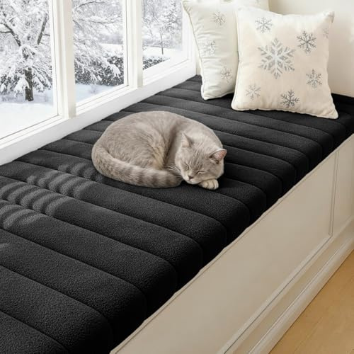 YFHT Sitzbank Polster 160x50cm Bankauflage Sitzkissen Bank mit Rutschfester Unterseite, Sitzauflage Bank mit Reißverschluss, waschbares Bankkissen, Esszimmerbank, Fensterbank, Gartenmöbel, Black