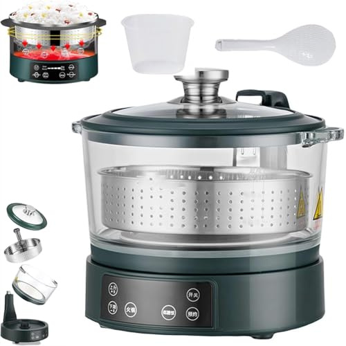 Cuociriso 3L a Basso Contenuto di Zuccheri, Rimozione Zucchero con Sollevamento Intelligente, Vaporiera in Acciaio Inossidabile, Controllo Touch Digitale, Scarico Automatico, Bianco per Riso/Ce green