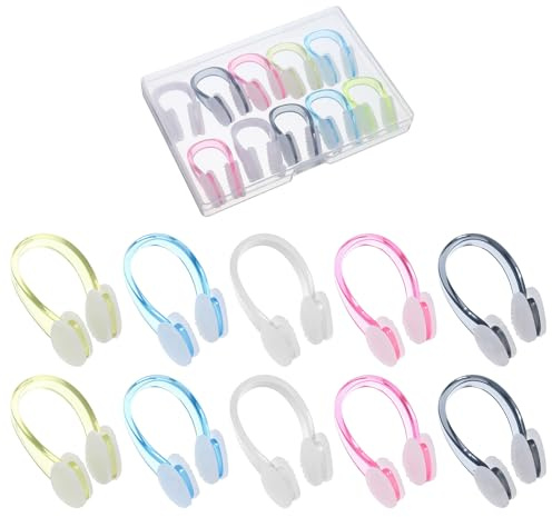 Gsbnjuy 10 Pack Nose Plugs for Swimming Waterproof Swim Nose Clips Swim Noses Plugs for Kids Adults Multi-Color Noses Clip for Diving Swimming and Other Water Sports with Storage Box