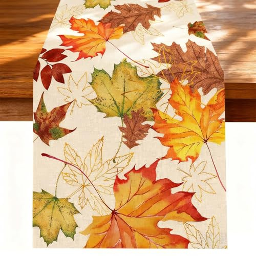 JOOTUEPO Camino de Mesa Otoño, Rustico Decoración Otoñal Hoja Arce Centros, 33 x183 cm Decoracion Otoño Caminos de Mesa Hoja de Arce, Camino Mesa para Decoración Interior Vacaciones Fiesta