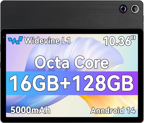Ainmel 10.36 inch Tablet, Android Tablet 16GB+128GB(TF 1TB), Octa Core, 5G WiFi 6, 5000mAh, 5MP+8MP Camera, 1280 * 800 HD Dual Speakers Touchscreen Tablets PC (Black)