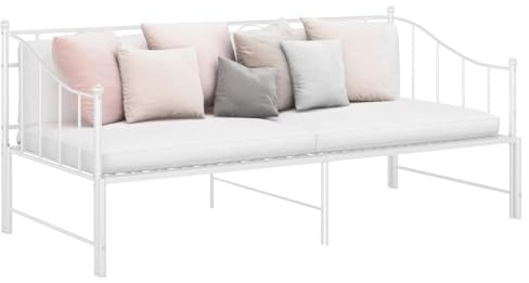 Yunovire Ausziehbares Sofabett Weiß Metall 90x200 cm, Tagesbett mit Lattenrost, Robustes Bettgestell für Schlafzimmer, modernes Gästebett
