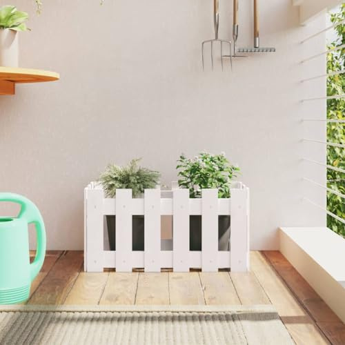 Vaso per piante a stecca design bianco, 60 x 30 x 30 cm, in legno di pino massiccio, ideale per giardino, balcone e terrazza, per fiori e piante