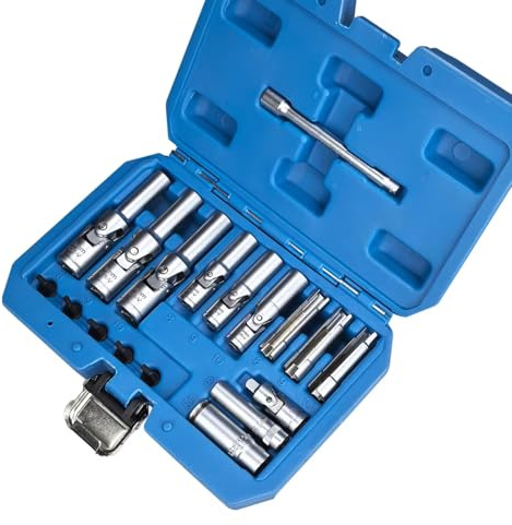 Ratschenkoffer 18PC 3/8 1/4 Antrieb Glühkerzen-Entfernungs-Steckschlüsselsatz Dünner Schlitz-Werkzeugsatz 8mm 9mm Und 10mm Tiefe Steckschlüsselsätze Ersatz-Werkzeugsatz
