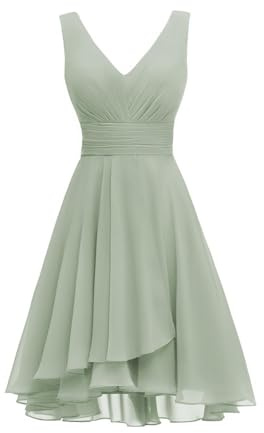 KIYNE Short Bridesmaid Dresses for Women Knee Length Cocktail Dress Sage Green Chiffon Maid of Honor Beach Party Gown UK16