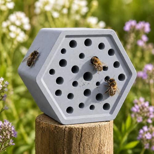 Bienenhotel Wetterfest Aus PLA Für Den Garten, Kompaktes Wildbienenhotel Und Insektenhotel Als Nisthilfe Für Mauerbienen, Robustes Bienenhaus Für Außenbereich (Weiß_A)