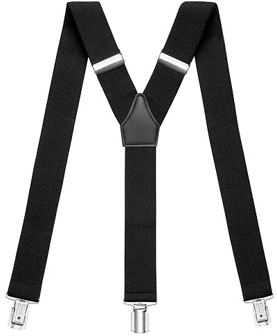 Sencillo Herren Hosenträger mit Starken Clips Y-Form, Schwarz, 120 cm lang x 3,5 cm breit