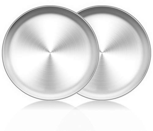 TeamFar Pizza Pan, 10 inch Pizza Pans Pizza Tray Stainless Steel for Oven Baking, Non Toxic & Healthy, Heavy Duty & Dishwasher Safe - Set of 2