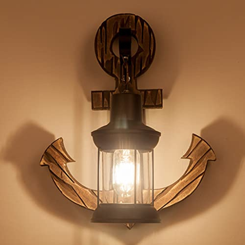 COCOL Vintage Holz Wandleuchte, Vintage Metall Glas Wandleuchte E27-Fassung Wandbeleuchtung Rustikal Holz und Wandleuchte Antik Wohnzimmer Wandlampe Vintage Industrielle Style (Color : H)