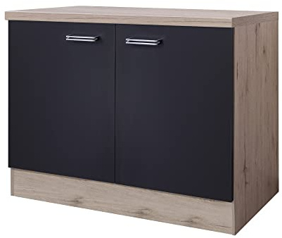 Smart Möbel Spülenunterschrank Lino 100 cm mit Arbeitsplatte – Anthrazit/San Remo Eiche hell – ohne Spüle – 2 Türen