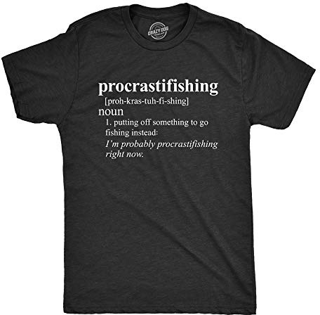 Mens Procrastifishing T Shirt Funny Fishing Gift for Dad Grandpa Fisherman Fish Funny T Shirts Introvert Apparel for Men Cool Fishing Short Sleeve Novelty Black XXL