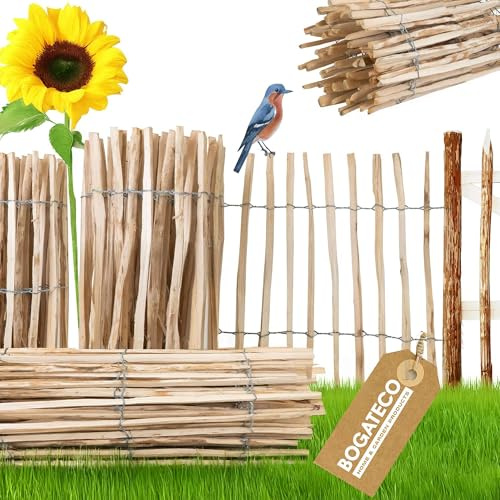 BOGATECO Staketenzaun Haselnuss Kastanie | Holz-Zaun 60 cm Hoch & 500 cm Lang | Lattennabstand 4-5 cm | Perfekt als Gartenzaun | Zaun Garten Steckzaun Holzzaun | Langlebige