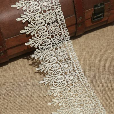 Ajuste de encaje de bordado inelástico con Patrón de Chips en 9cm de ancho Cortina, Manteles, Funda que se puede quitar, Ropa de bricolaje nupcial/Accesorios (2 yardas en un paquete) (ivory)