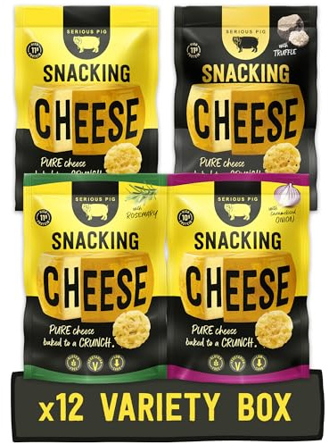 Serious Pig Snacking Cheese Variety Pack, Classic Rosemary Truffle Caramelised Onion Flavours (12 x 24g)