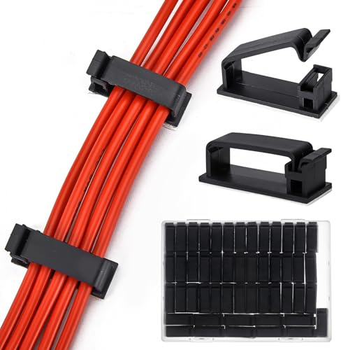 50 Pack Self Adhesive Cable Management Clips,Cable Organizers Wire Clips Cord Holder for PC Laptop Ethernet Cable Desktop Home Office(2.1’’ x 0.75’’ x 0.28’’, Black
