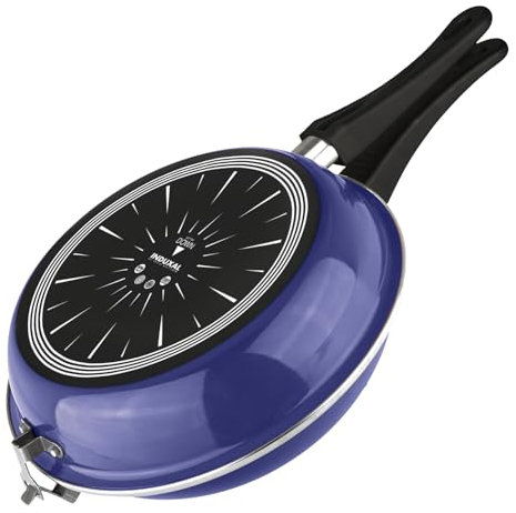 VITREX Marseille Duo - Padella Duo per Frittate 24cm + Contenitore per Alimenti 21cm, Acciaio Vetrificato, Antiaderente Bistrato, Per Tutti i Tipi di Cucine, Induzione (BLU)