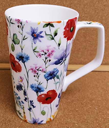Wildflowers Meadow 20oz Mug Fine Bone China Large Jumbo 1 Pint Multi Colour Floral Latte Coffee Tea Cup Hand Decorated UK
