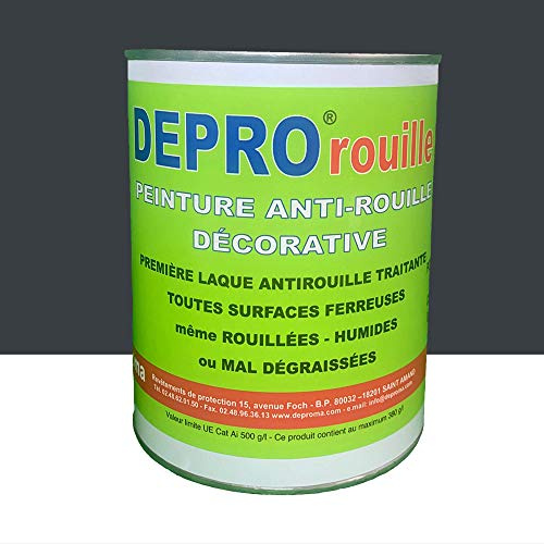 DEPROMA - Peinture professionnelle glycéro Fer Antirouille métaux 1KG - RAL 7016 Gris anthracite