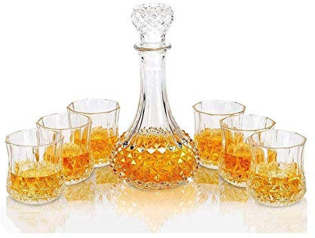 Conjunto de decantores Decantador de Wine Decanter Whiskey Decanter and Glasses Set, 600 ml de fijación de cristal sin plomo Decantador de Wine con 6 gafas de Wine 300ml, para Wine escocés Licador de