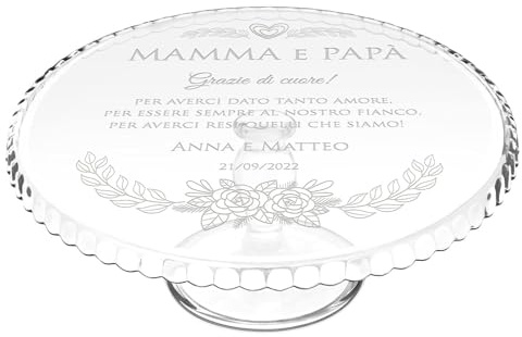 Maverton Sottotorta in Vetro, Personalizzazione Laser | Piatto per Dolce Rialzato su un Piede, Alzata per Dolci, idee regalo per anniversario, matrimonio, Fiorellini