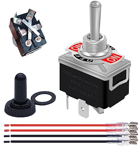 weideer Jack Interruttore a levetta momentaneo a polarità inversa, 12 V, controllo motore DPDT a 4 pin (ON)-Off-(ON), interruttore di alimentazione per camper con cavi impermeabili per rimorchio a