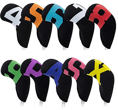 Set di 10 Copritesta per Mazze da Golf, Copri testa in ferro da golf Manicotto con digitale, impermeabile, Copricapo da Golf Copertura