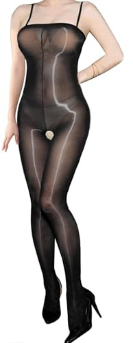 HTRUIYATY Damen Bodystocking Ganzkörper Sling Strumpfhose öLige Strümpfe Transparente ärmellose Women Bodystocking schritt offen