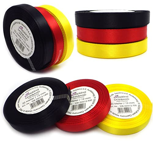 Set Deutschland Satinband Schleifenband Dekoband Band Bastelband Zierband Satin Schwarz Rot Gelb (12 mm, Schwarz Rot Gelb)