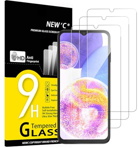 NEW'C Lot de 3, Verre Trempé pour Samsung Galaxy A23 4G / A23 5G, Film Protection écran efficace contre les Rayures - sans Bulles - Ultra Résistant (0,33mm HD Ultra Transparent) Dureté 9H Glass