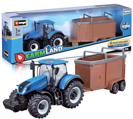 Bburago - Motorisierte Traktoren mit Anhänger - 10 cm Realistisches Traktor-Modell (zufällige Auswahl aus den verfügbaren Modellen), Farmland Collection, Offizielle Lizenz, Empfohlenes Alter 3+ Jahre