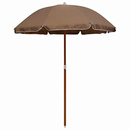 Tidyard Parasol de Plage Parasol de Jardin Parasol avec Mât en Acier Imperméable et Anti-UV 180 cm Taupe