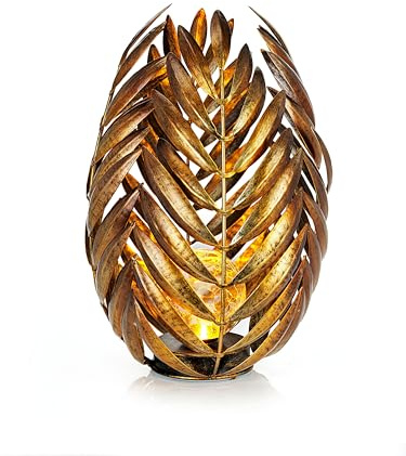Weltbild LED-Leuchte Leaf - Dekoleuchte Höhe 30 cm aus Metall mit Antik-Finish, Leuchte Batteriebetrieb mit Timer, Kunstvolles Stimmungslicht im Edel-Look, Tischleuchte Blatt Deko