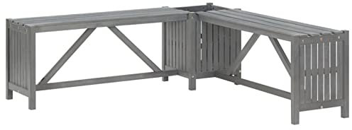 MOONAIRY Garten-Eckbank mit Pflanzkübel, Sitzbank Outdoor, Outer Banks, Gartenbank, Bank Garten, 117 cm Massivholz Akazie Grau