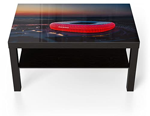 DEQORI Glastisch | schwarz groß 90x50 cm | Motiv Allianz Arena, München | ausgefallener Beistelltisch aus Glas | Hochglanz Couchtisch fürs Wohnzimmer | moderner Couch Tisch mit Design