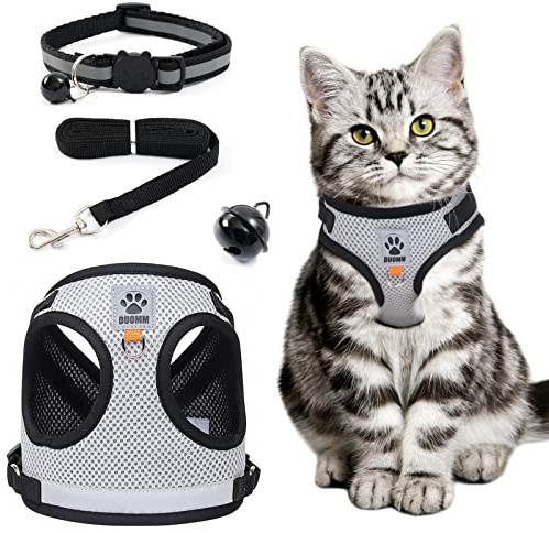 LFBEST Cat Harness and Lead Set, Adjustable Cat Leash Escape Proof Kitten Harness for Walking, Breathable Kitten Mesh Vest Lead with Reflective Stripe and Leash Set for Small Medium Pets (XS)