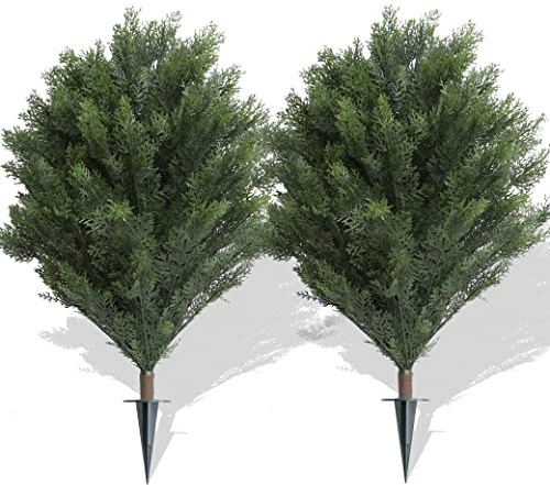 momoplant 101,6 cm UV-bewertete Zypressen-Formschnitt-Bodeneinfügung mit Spike Zedernholz künstlicher Busch (Indoor/Outdoor) Grün Indoor/Outdoor