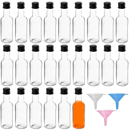 YOUNGSAY 24 Stück Schnapsflaschen Klein, 50ml Wiederverwendbar Mini Schnapsflaschen aus Kunststoff, Kleine Schnapsflaschen mit 3 Trichter, Zum Aufbewahrung Alkohol (Transparent)