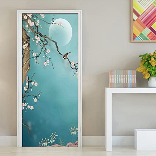 3D Türaufkleber Türtapete Selbstklebend Türposter Chinesische Blumen- Und Vogelkunst 90X200Cm Fototapete Türfolie Wasserdichte Abnehmbare Pvc Türtapete Innentür Schlafzimmer Küche Bad Home Deko