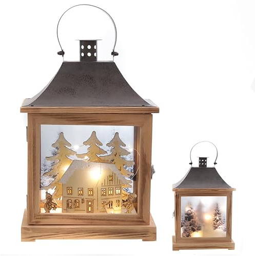Weihnachtslaterne mit LED Beleuchtung - Stimmungsbeleuchtung Weihnachten - Laterne mit Winterlandschaft und LED-Licht - Weihnachtsbeleuchtung - Stimmungslampe Weihnachten