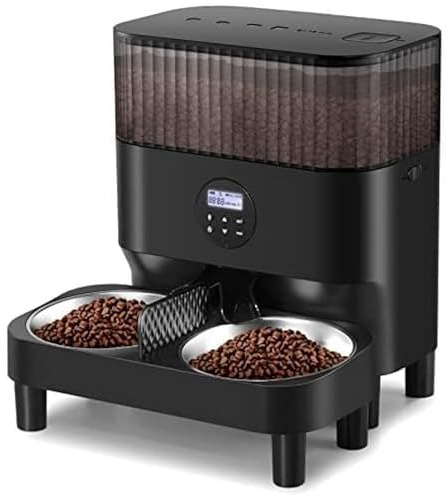 Sailnovo Sailvono Futterautomat Katze,Höhenverstellbar Katzenfutter Automat, 5L Zeitgesteuerte Kontrolle 1-4 Mahlzeiten pro Tag, 10s Voice Recorder für kleine/mittlere Haustiere, Schwarz