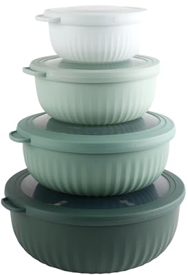 COOK WITH COLOR Prep Bowls with Lids- Wide and Deep Nesting Plastic Small Mixing Bowl Set with Lids, 8 Piece Set - Wide Bowls, Sage