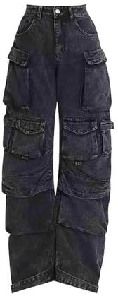 Women's Cargo Pants Y2K Clothing Multi-Pocket Relaxed Fit Jeans Grunge Clothes Alt Emo Hip Streetwear (Dark Grey,L)
