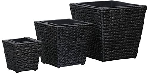 Jardinière surélevée de jardin 3 pièces en jacinthe d'eau noire - Grand pot de fleurs avec soucoupe - Jardinière surélevée en bois - Convient pour le conservateur, le jardin extérieur et l'entrée