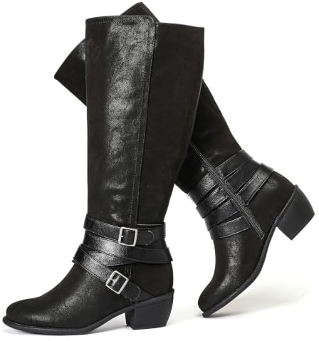 Luoika Women's Extra Wide Calf Slouchy Knee High Boots, Wide Width Knee-High Boots Low Stacked Heel Side Zipper Winter Fall Tall Boots., Dark Grey 401, 10 X-Wide
