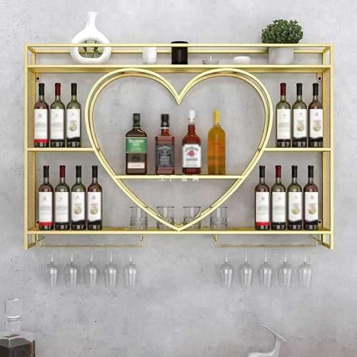 Bar Flaschenregal Wand Mit Weinglashalter, Weinflaschenregal für Die Wand Aus Metall Multifunktionales Lagerregal Flaschenregal Weinglasregal für Restaurant Bar (Size:100*15*80cm,Color:Gold A)
