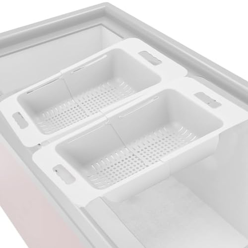 Paniers de Congélateur, Organisateurs de Congélateur Coffre avec Poignée, Paniers de Lavage de Légumes Extensibles, Bacs de Rangement Universels pour Congélateur (WHITE)