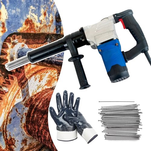 json2xml Scrostatore ad Aghi Elettrico-Detergente per Scorie di Saldatura Portatile-Pistola antiruggine ad Aghi Portatile, con 120 Aghi decalcificanti 3 × 180 mm e Guanti Antiscivolo